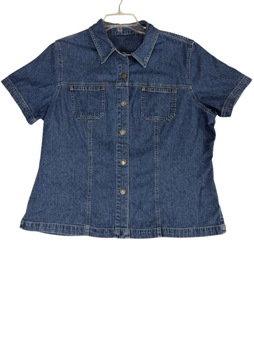 Unbranded Denim Button Front Short Sleeve Shirt Jacket Est XL Snap Front Casual - Picture 2 of 7